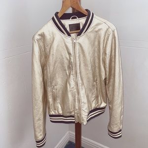 Pink gold Women (Size XL )leather like college Jacket / Grease Pink Lady Look